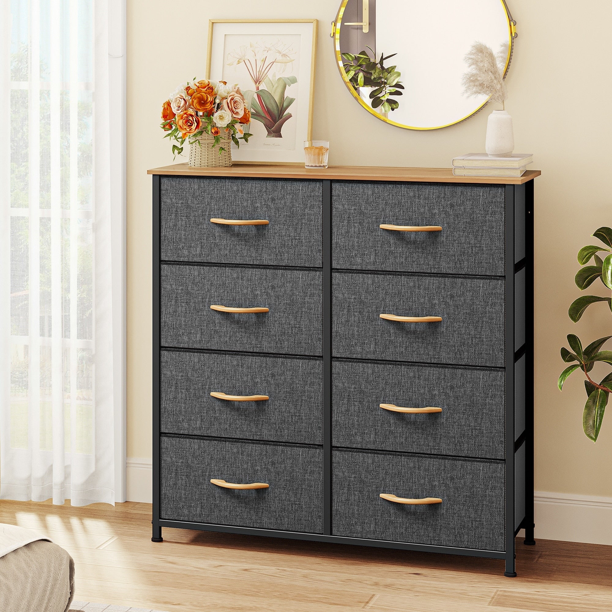 Commode moderne en tissu à 4/8/10 tiroirs avec plateau en bois