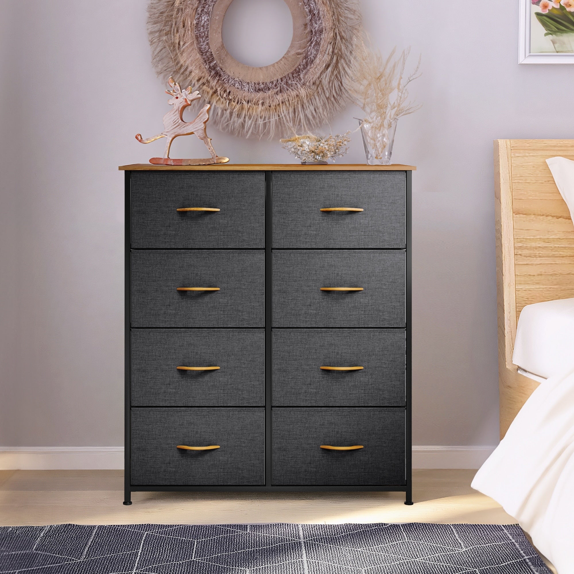 Commode moderne en tissu à 4/8/10 tiroirs avec plateau en bois