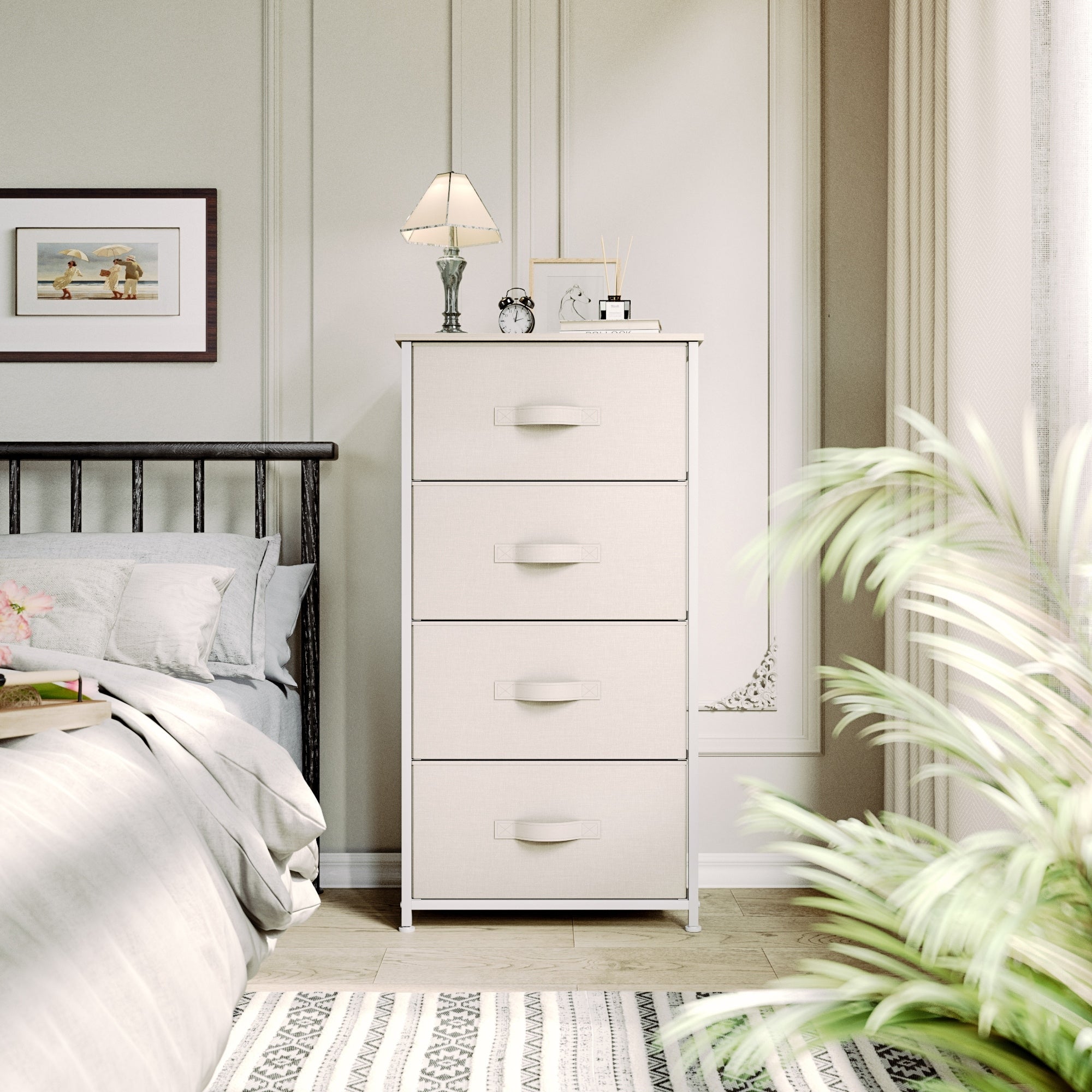 Commode moderne en tissu à 4/8/10 tiroirs avec plateau en bois