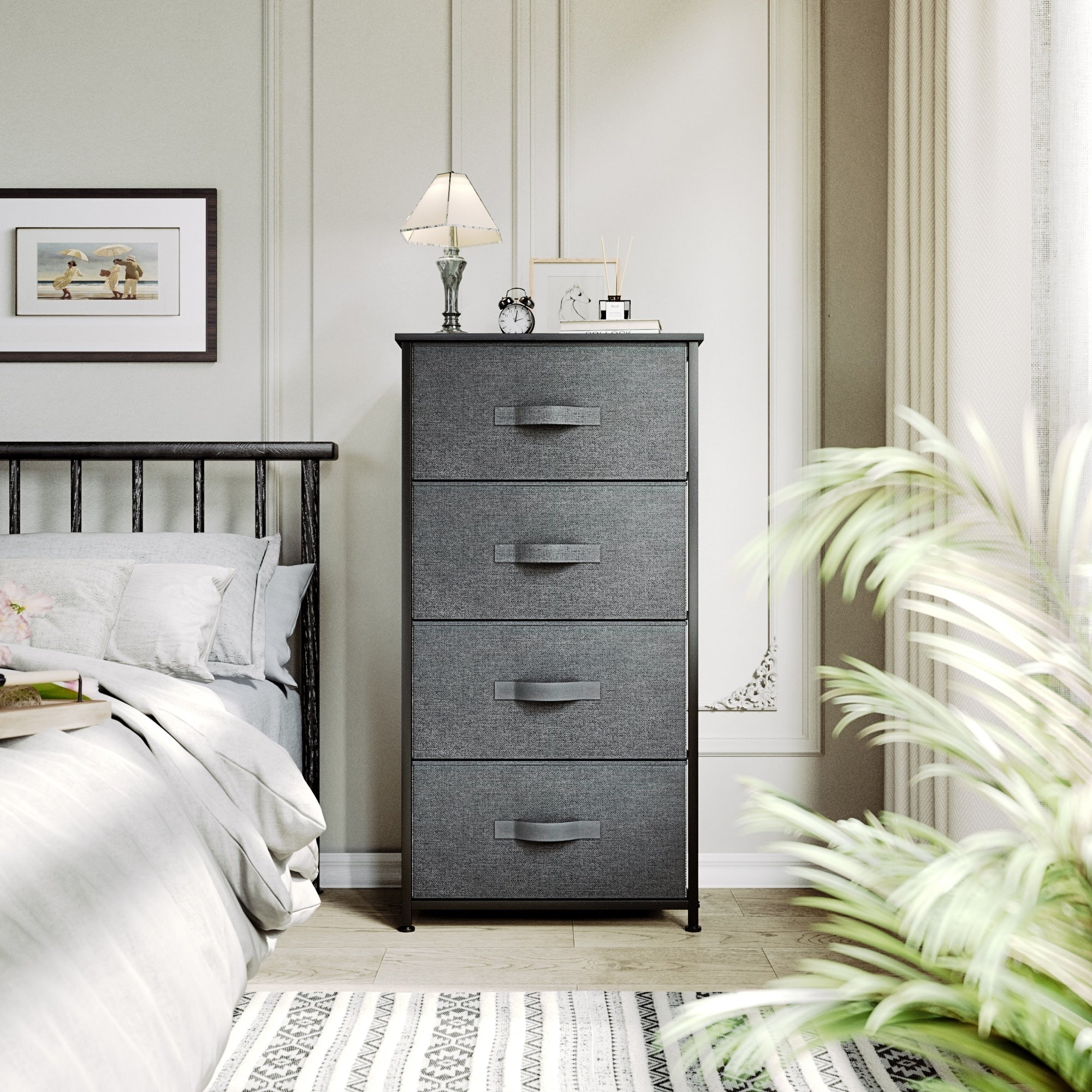 Commode moderne en tissu à 4/8/10 tiroirs avec plateau en bois