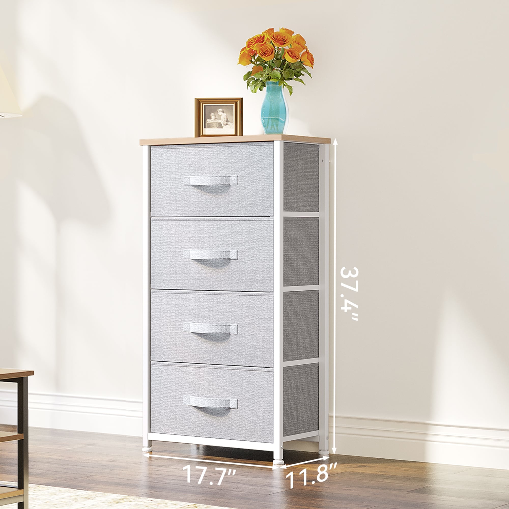 Commode moderne en tissu à 4/8/10 tiroirs avec plateau en bois