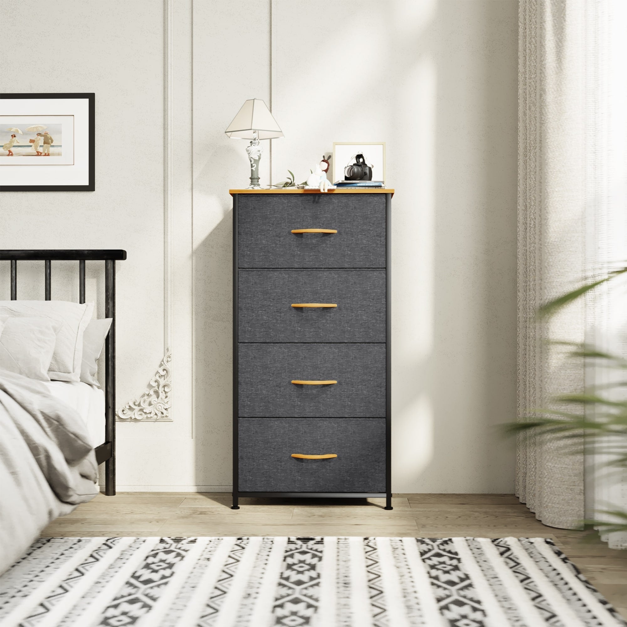 Commode moderne en tissu à 4/8/10 tiroirs avec plateau en bois