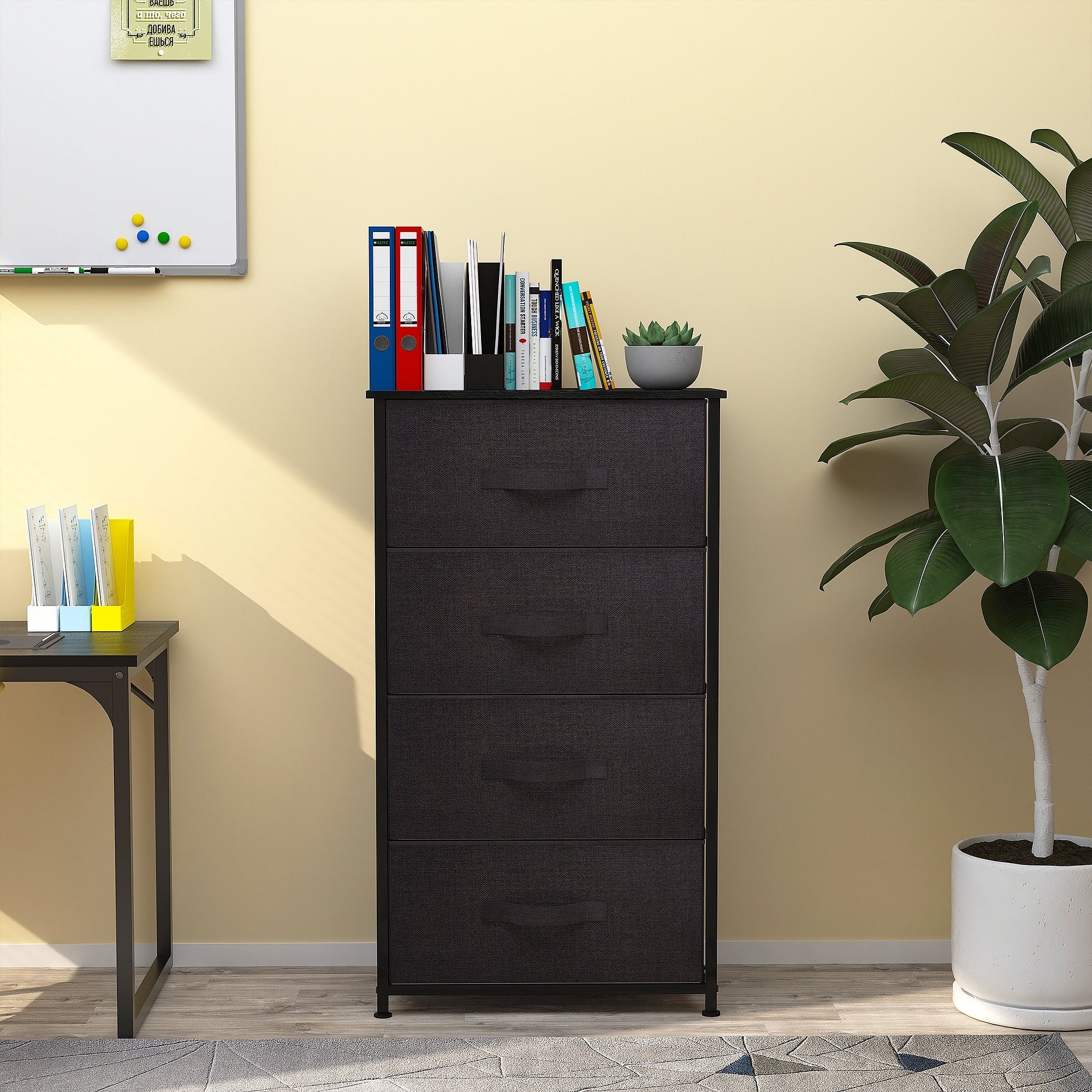Commode moderne en tissu à 4/8/10 tiroirs avec plateau en bois