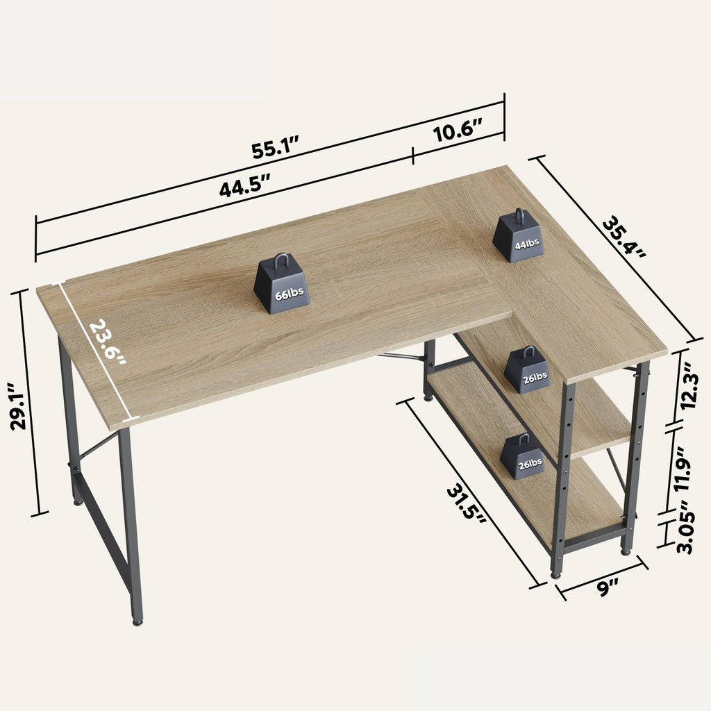 Petit bureau en L avec étagères de rangement Bureau d'ordinateur d'angle