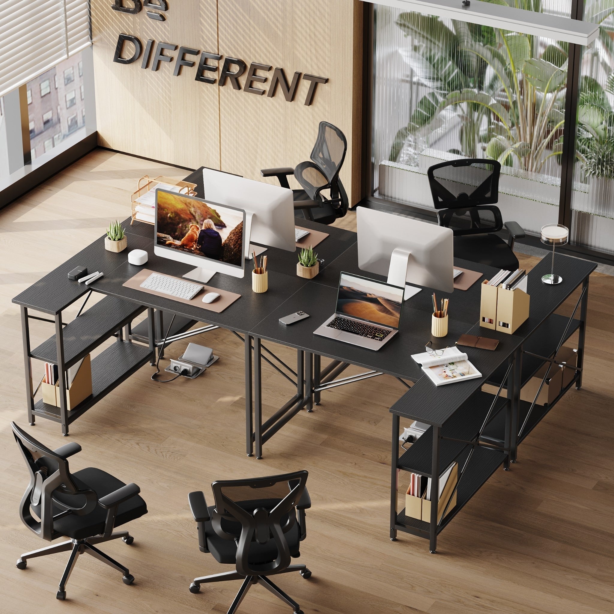Petit bureau en L avec étagères de rangement Bureau d'ordinateur d'angle
