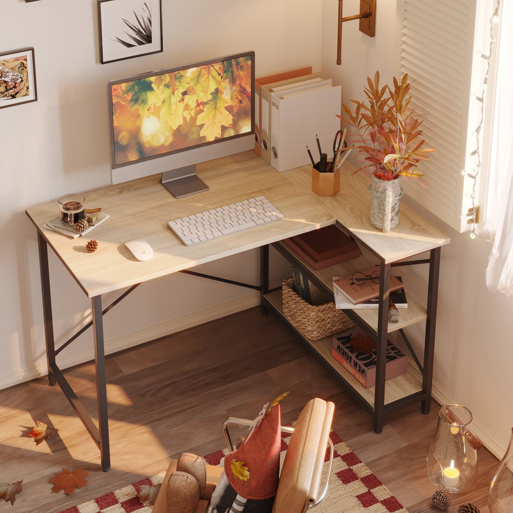 Petit bureau en L avec étagères de rangement Bureau d'ordinateur d'angle