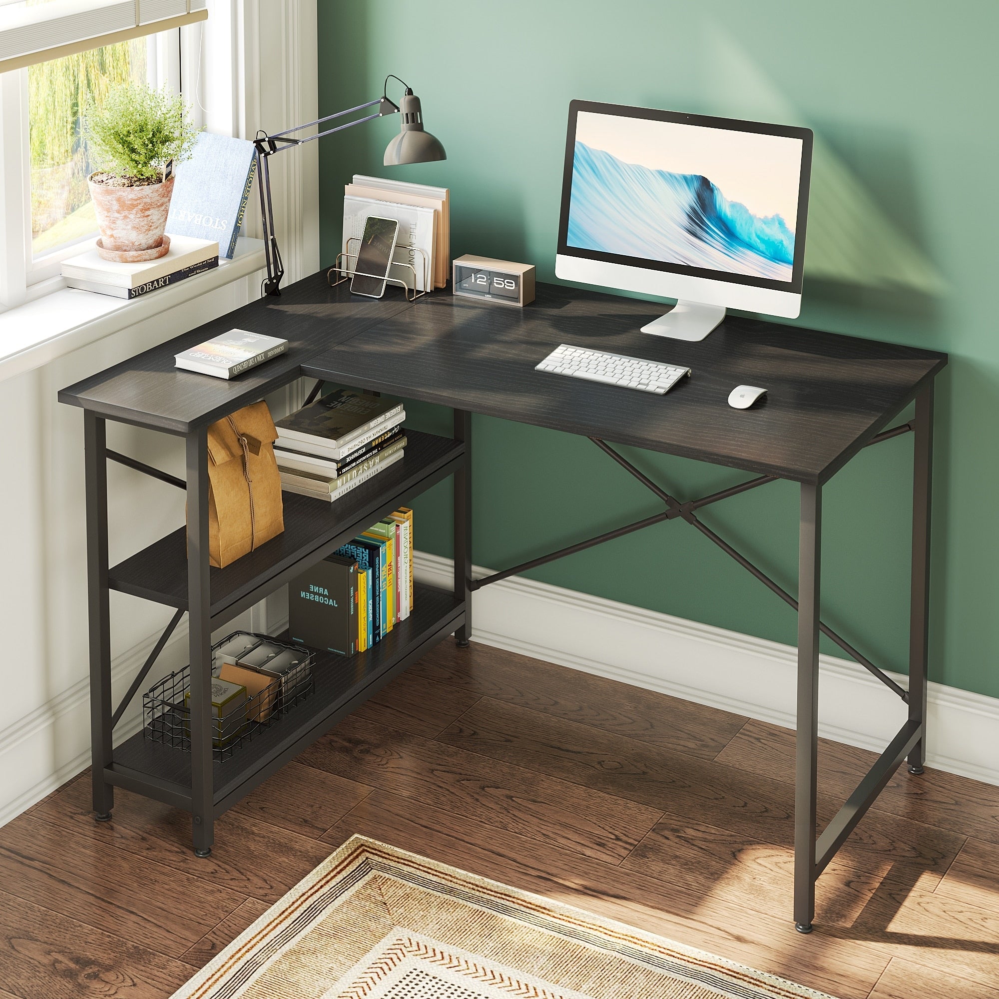 Petit bureau en L avec étagères de rangement Bureau d'ordinateur d'angle