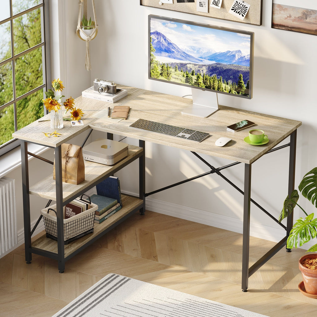 Petit bureau en L avec étagères de rangement Bureau d'ordinateur d'angle