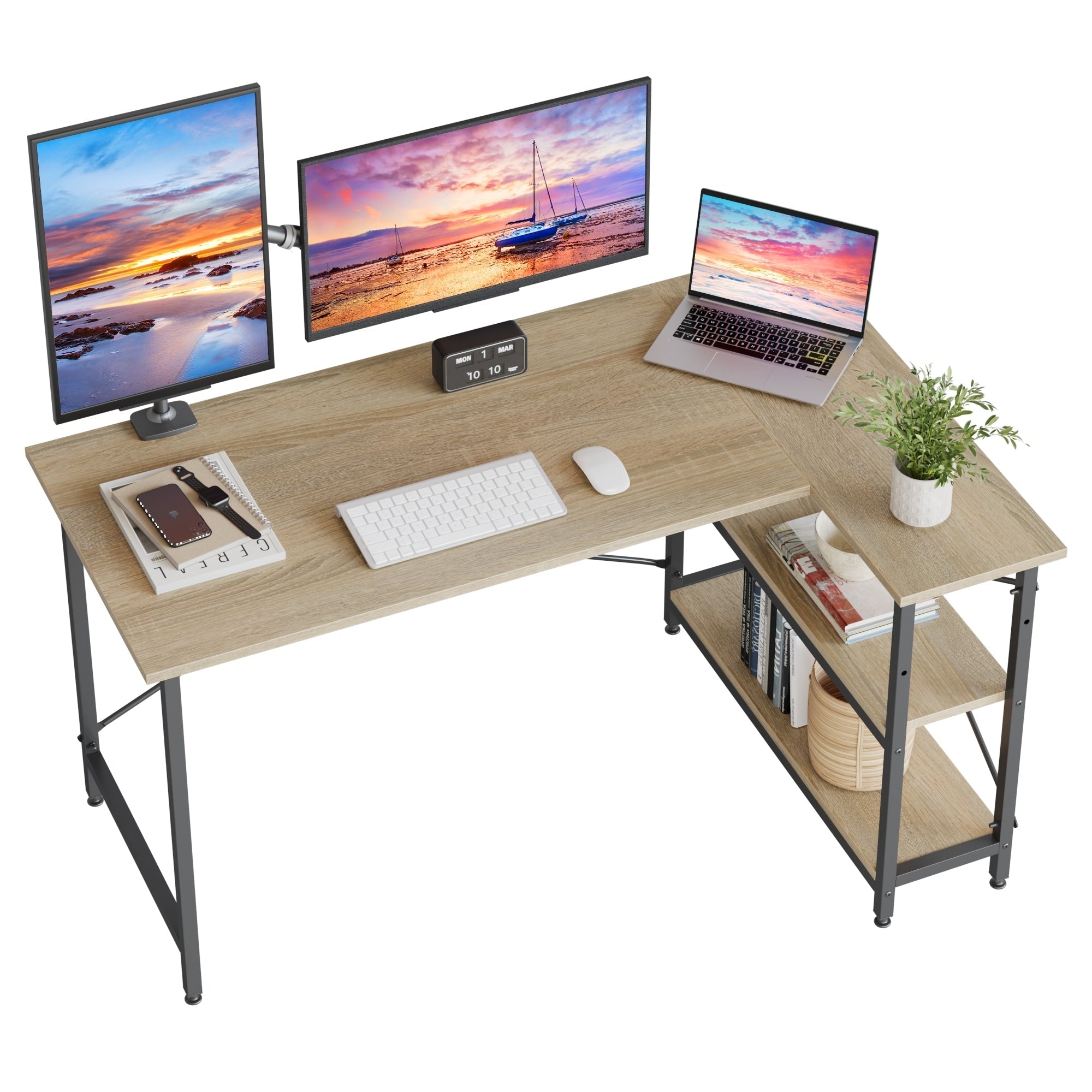 Petit bureau en L avec étagères de rangement Bureau d'ordinateur d'angle