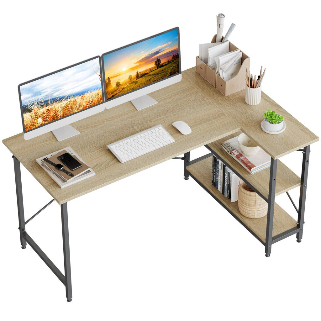 Petit bureau en L avec étagères de rangement Bureau d'ordinateur d'angle