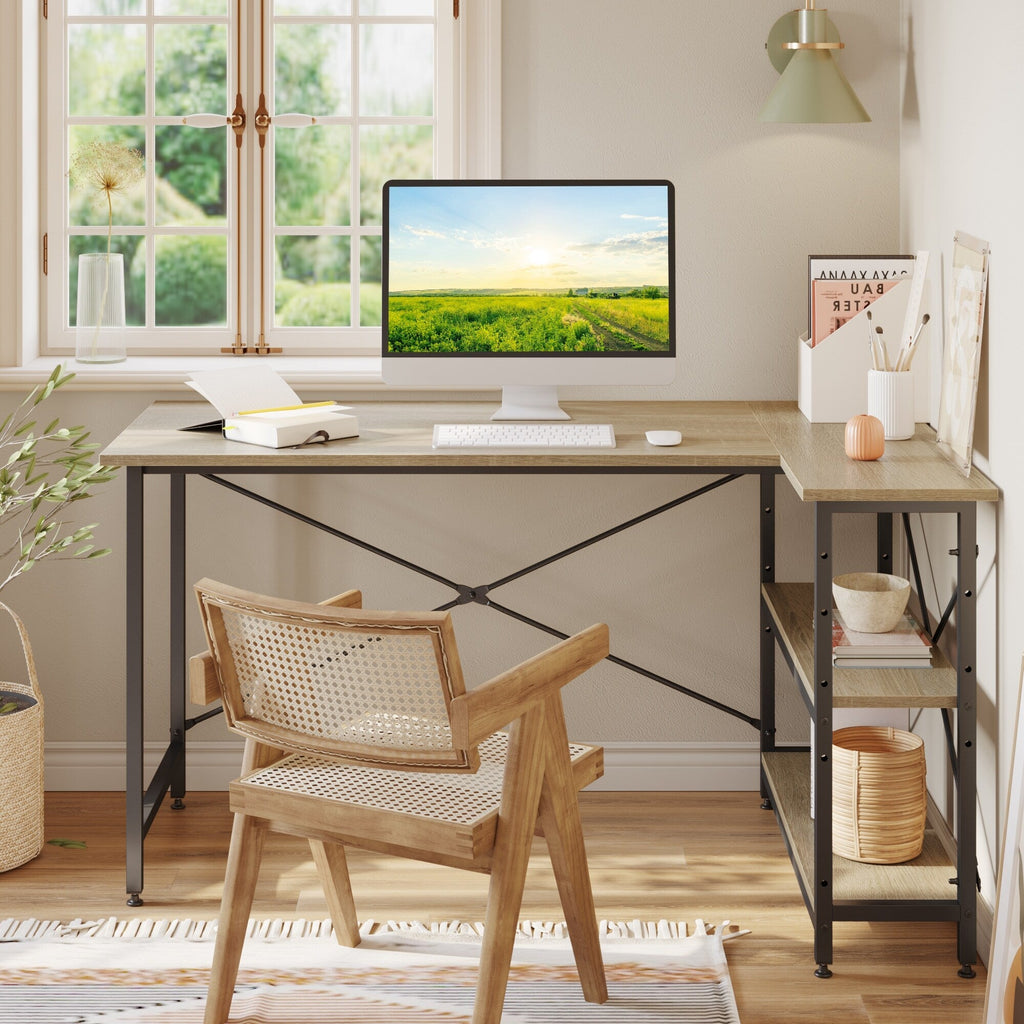 Petit bureau en L avec étagères de rangement Bureau d'ordinateur d'angle