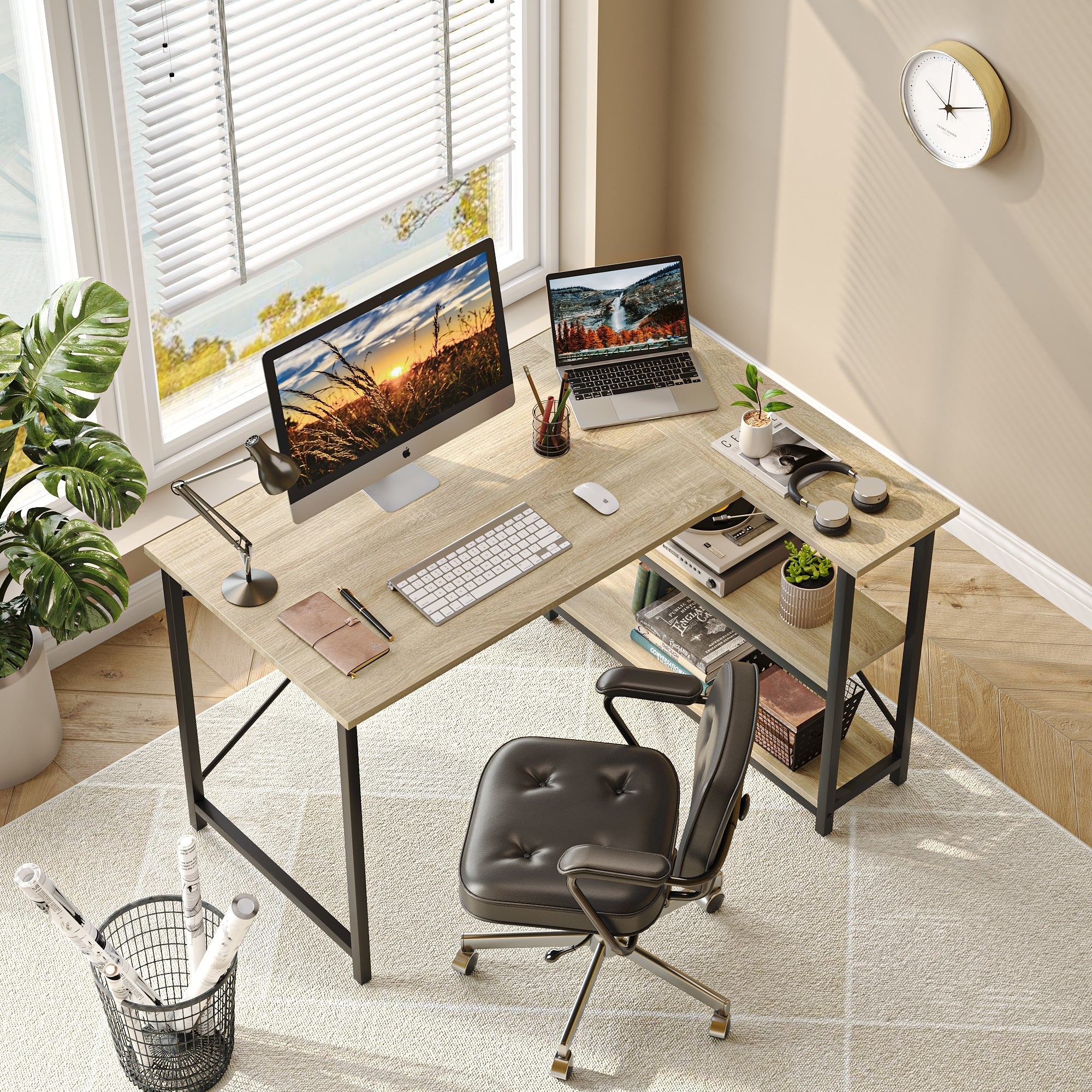 Petit bureau en L avec étagères de rangement Bureau d'ordinateur d'angle