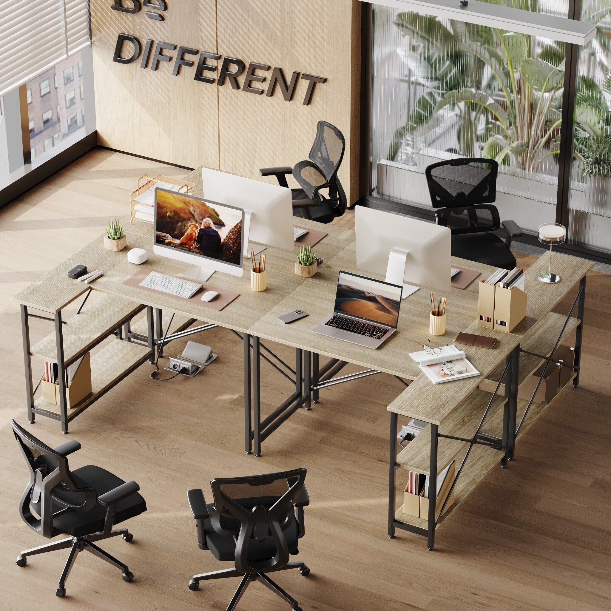Petit bureau en L avec étagères de rangement Bureau d'ordinateur d'angle