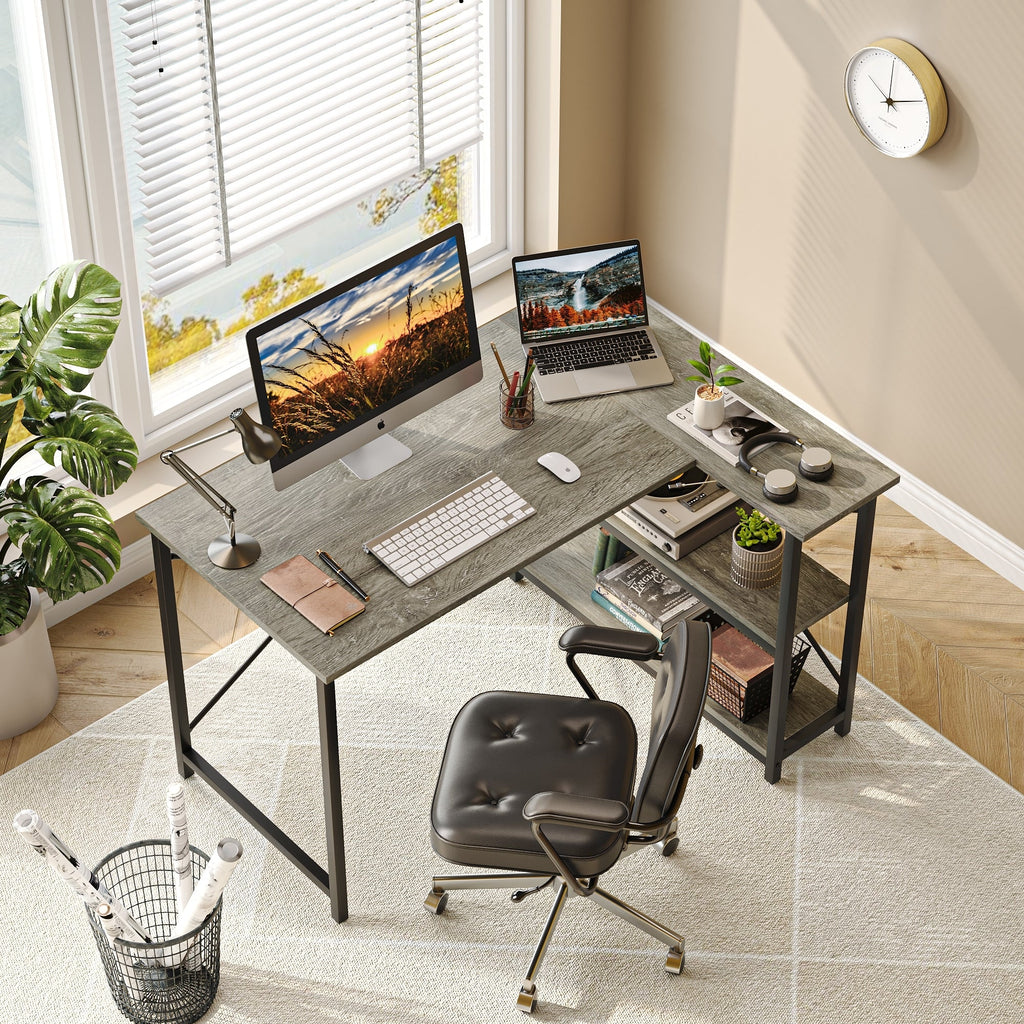 Petit bureau en L avec étagères de rangement Bureau d'ordinateur d'angle