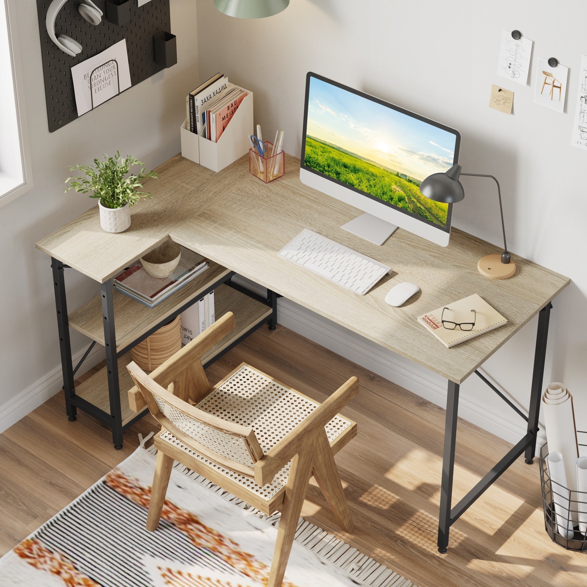 Petit bureau en L avec étagères de rangement Bureau d'ordinateur d'angle