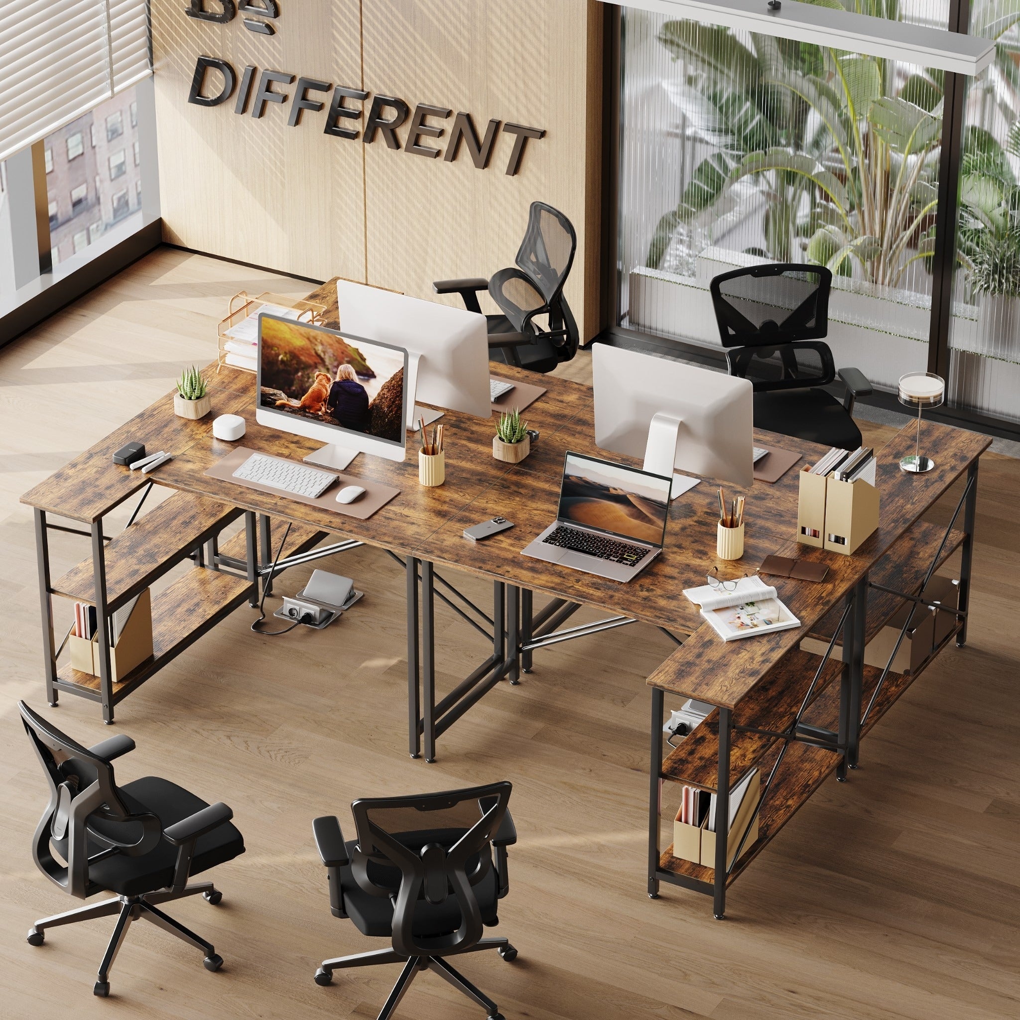 Petit bureau en L avec étagères de rangement Bureau d'ordinateur d'angle