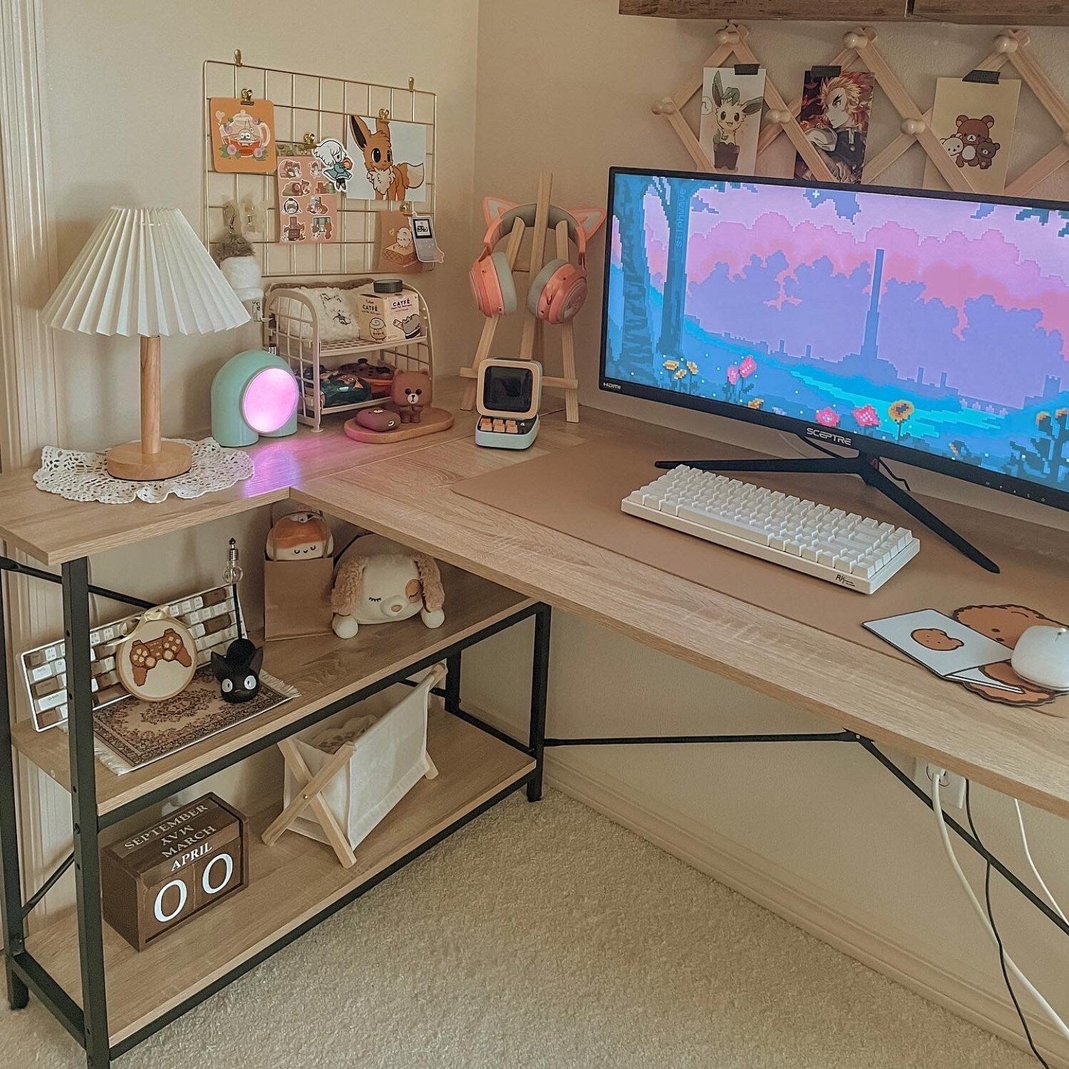 Petit bureau en L avec étagères de rangement Bureau d'ordinateur d'angle