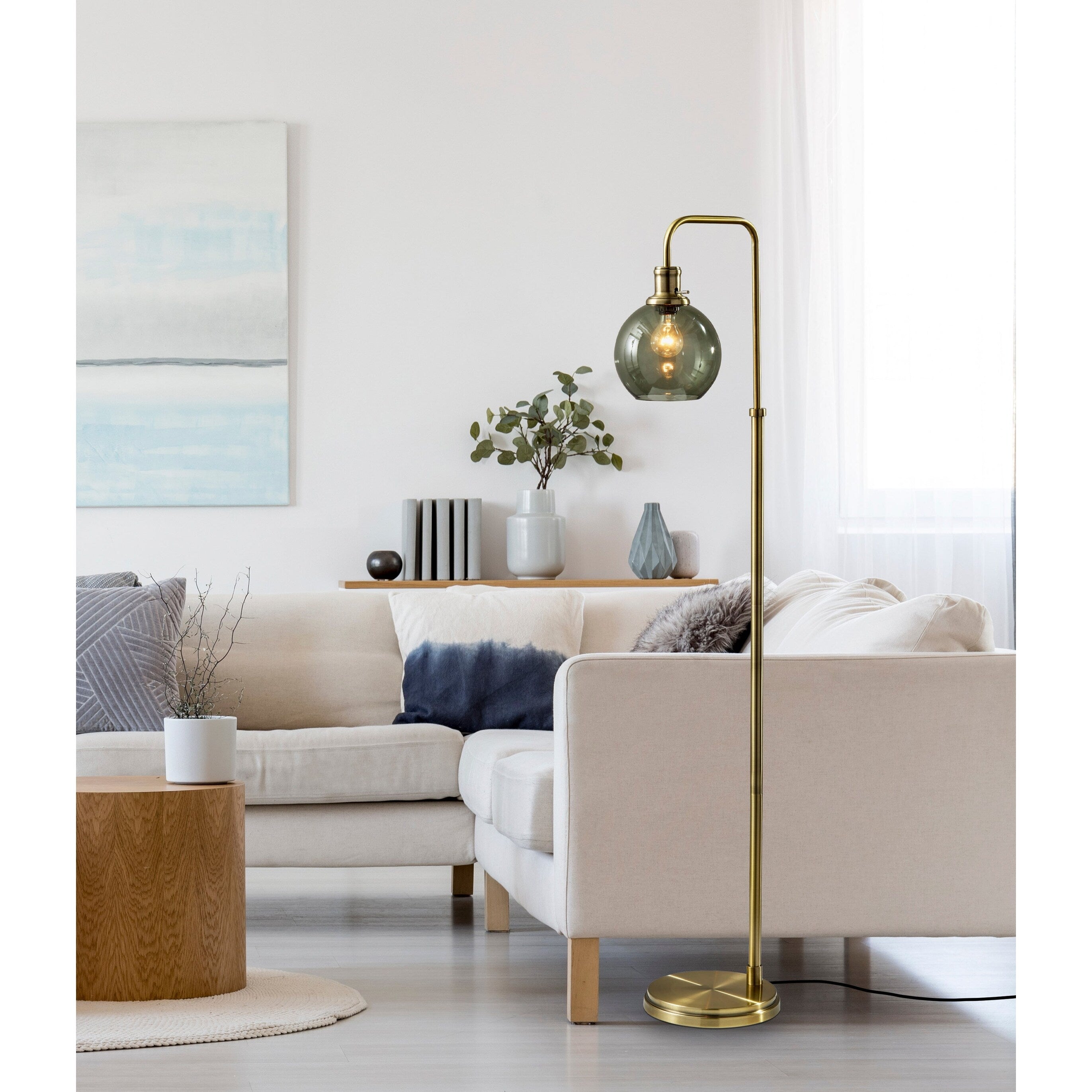Lampadaire en verre fumé - Laiton