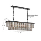 Lustre contemporain en cristal gris fumé et noir de 47 po, luminaire suspendu linéaire à deux niveaux pour îlot de cuisine et salle à manger