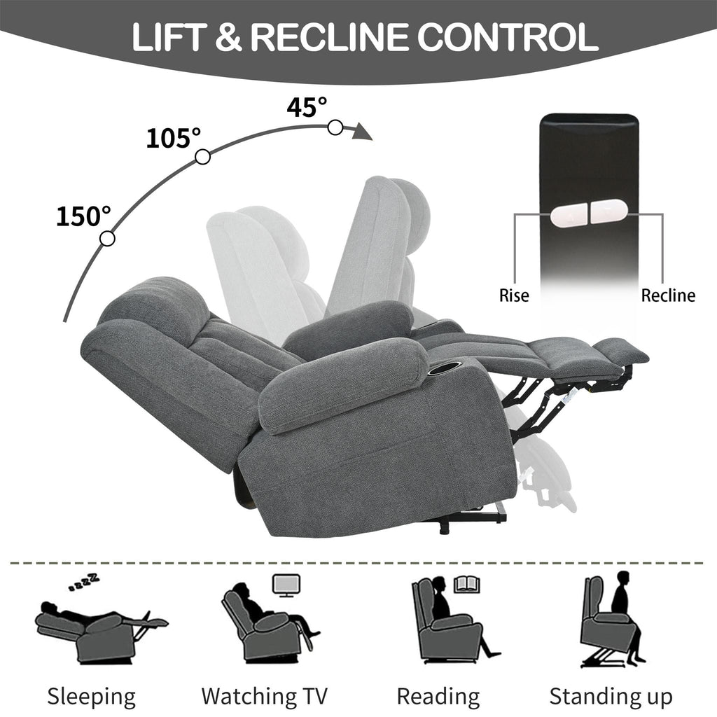 Fauteuil inclinable électrique en velours Snowflake avec repose-pieds allongé