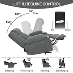 Fauteuil inclinable électrique en velours Snowflake avec repose-pieds allongé