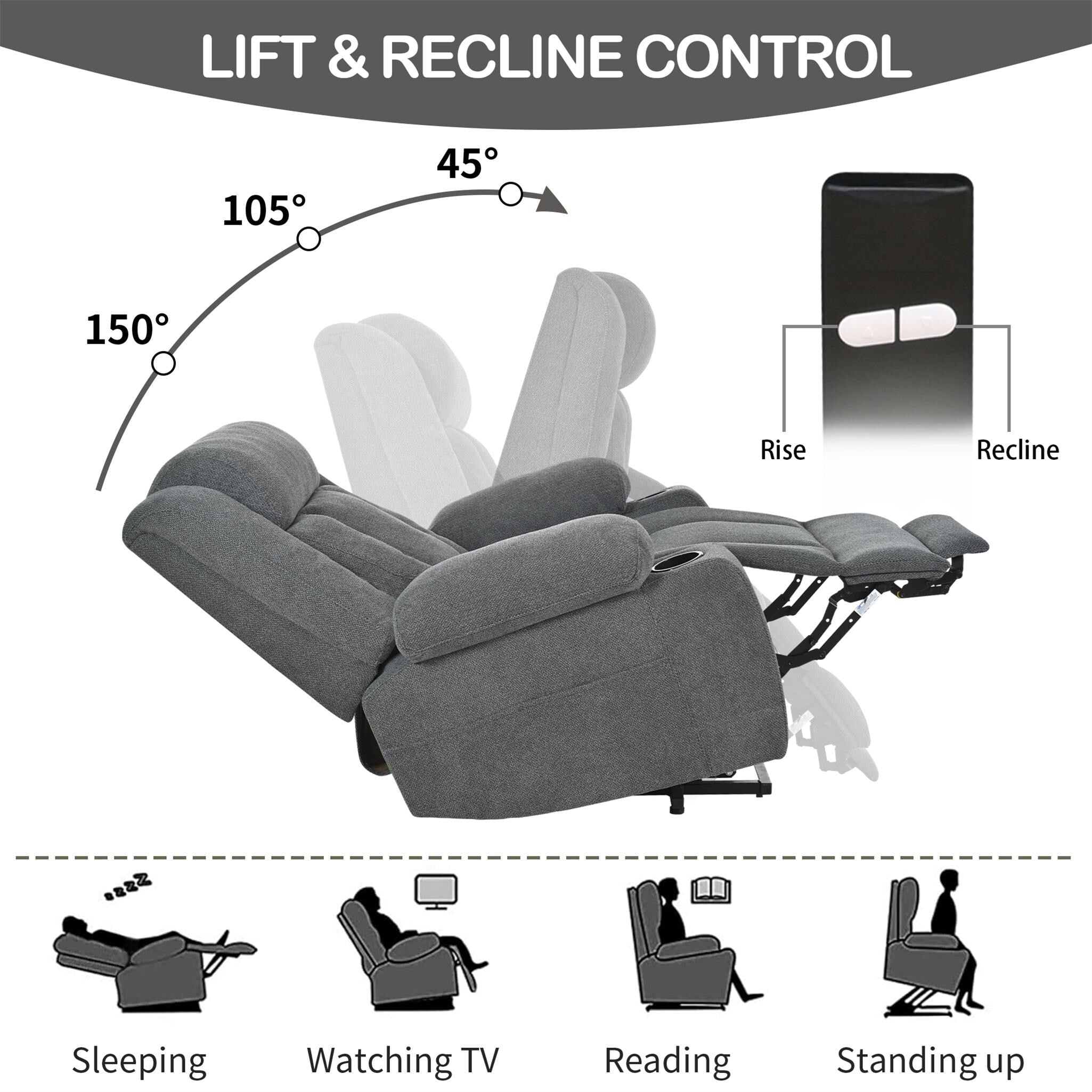 Fauteuil inclinable électrique en velours Snowflake avec repose-pieds allongé