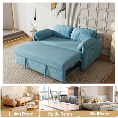 Présentation du canapé : Canapé-lit 54 en velours bleu – Un bijou de salon à double usage avec option de lit rétractable