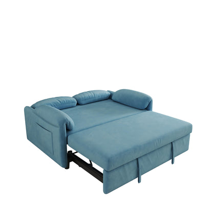 Présentation du canapé : Canapé-lit 54 en velours bleu – Un bijou de salon à double usage avec option de lit rétractable