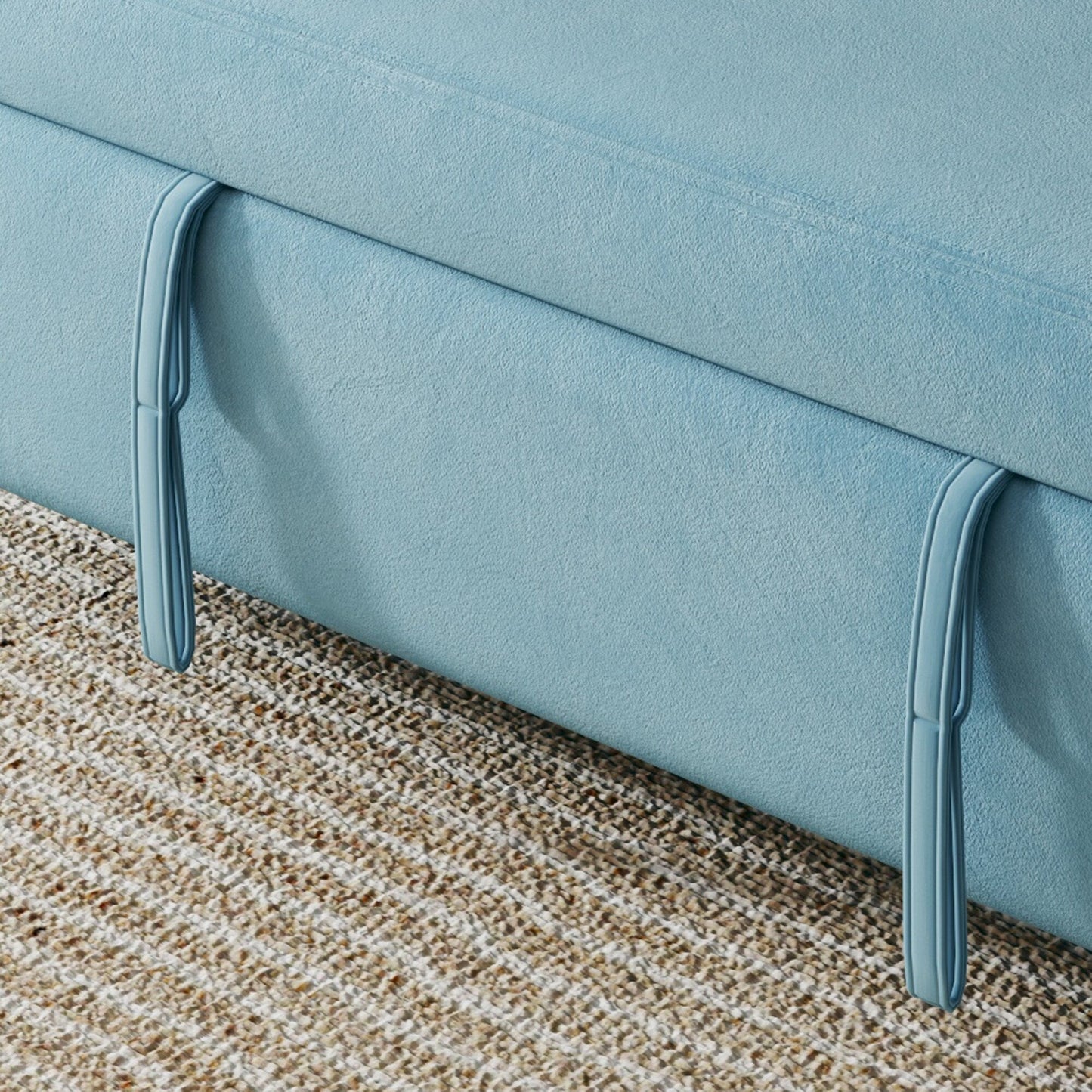 Présentation du canapé : Canapé-lit 54 en velours bleu – Un bijou de salon à double usage avec option de lit rétractable