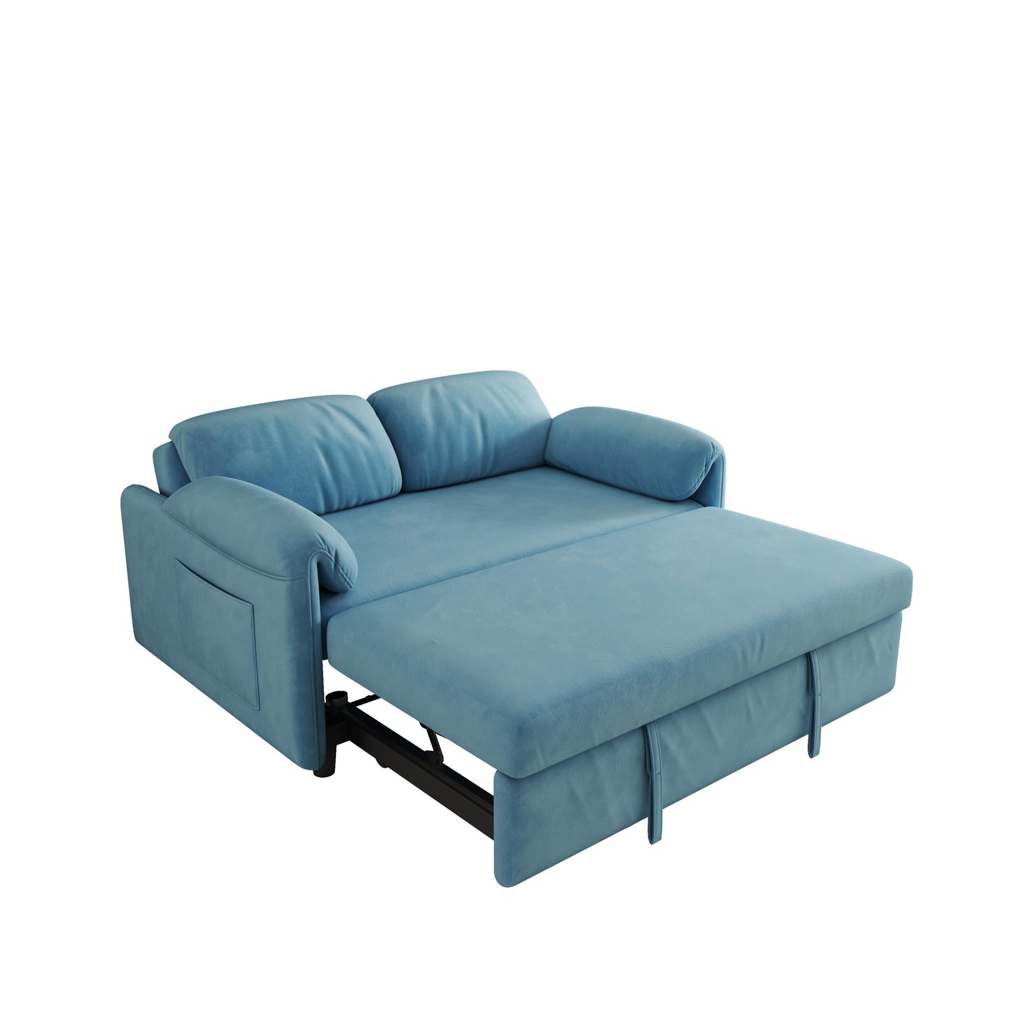 Présentation du canapé : Canapé-lit 54 en velours bleu – Un bijou de salon à double usage avec option de lit rétractable