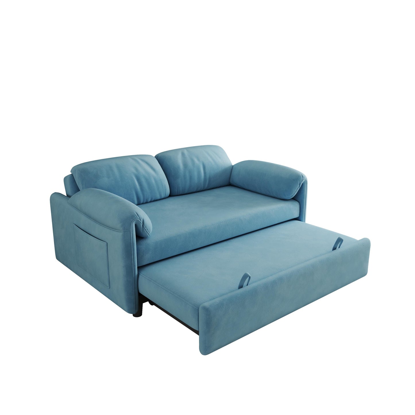 Présentation du canapé : Canapé-lit 54 en velours bleu – Un bijou de salon à double usage avec option de lit rétractable