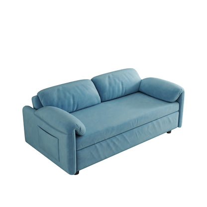 Présentation du canapé : Canapé-lit 54 en velours bleu – Un bijou de salon à double usage avec option de lit rétractable