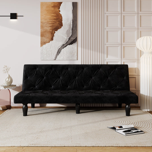 Évolution du canapé-lit : le canapé-lit en velours noir 66 se transforme en douceur, idéal pour les salons familiaux, les appartements et les chambres