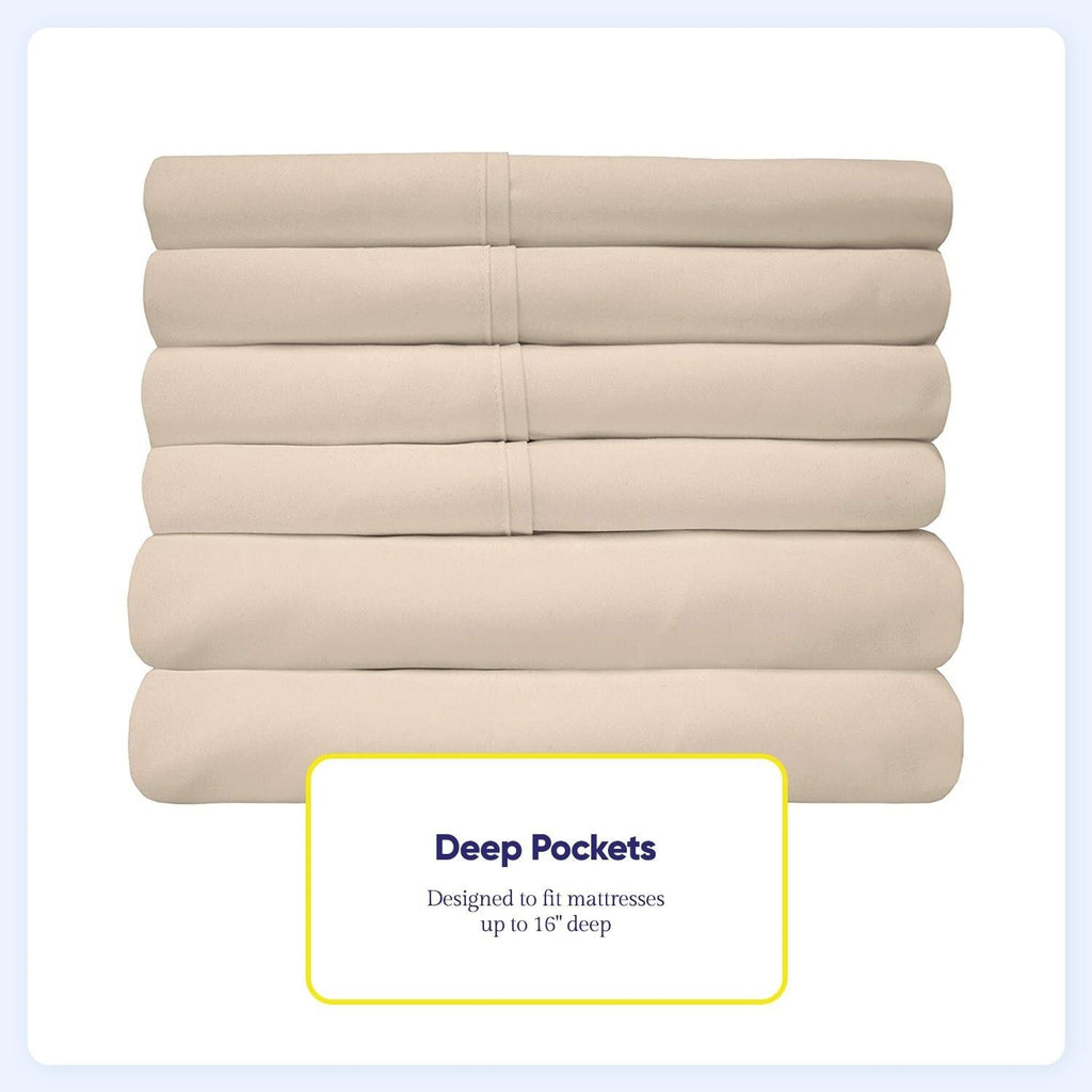 Ensemble de draps 7 pièces en microfibre brossée douce pour lit king size - 4 taies d'oreiller