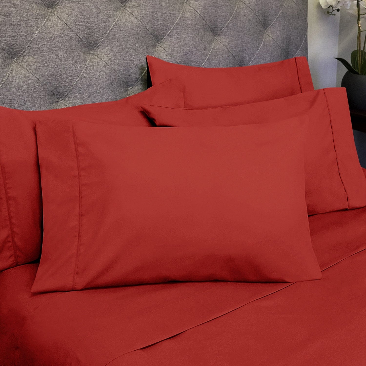 Ensemble de draps 7 pièces en microfibre brossée douce pour lit king size - 4 taies d'oreiller