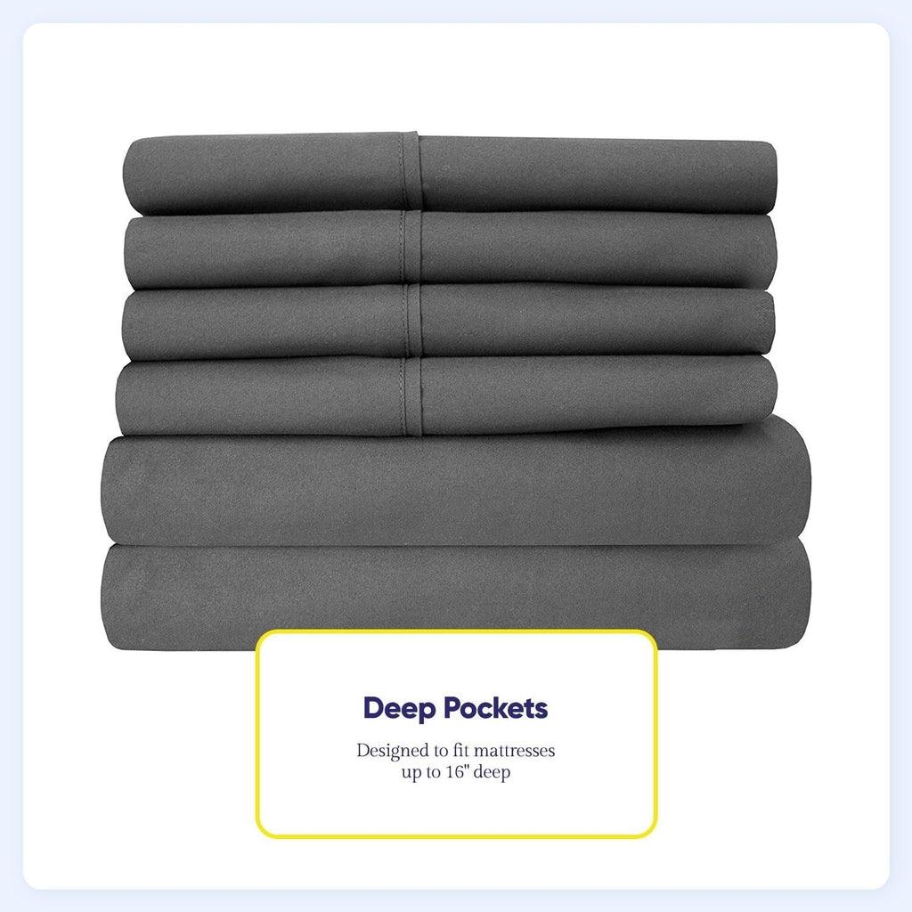 Ensemble de draps 7 pièces en microfibre brossée douce pour lit king size - 4 taies d'oreiller