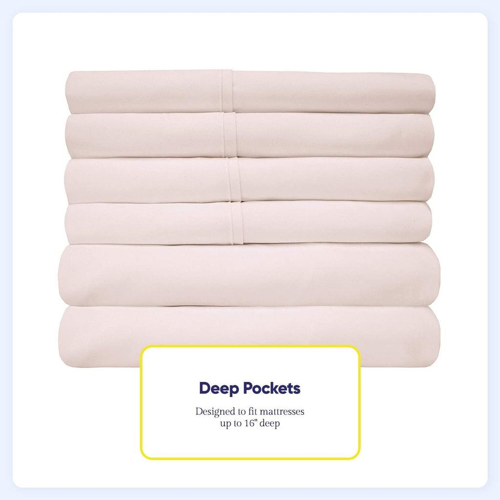 Ensemble de draps 7 pièces en microfibre brossée douce pour lit king size - 4 taies d'oreiller