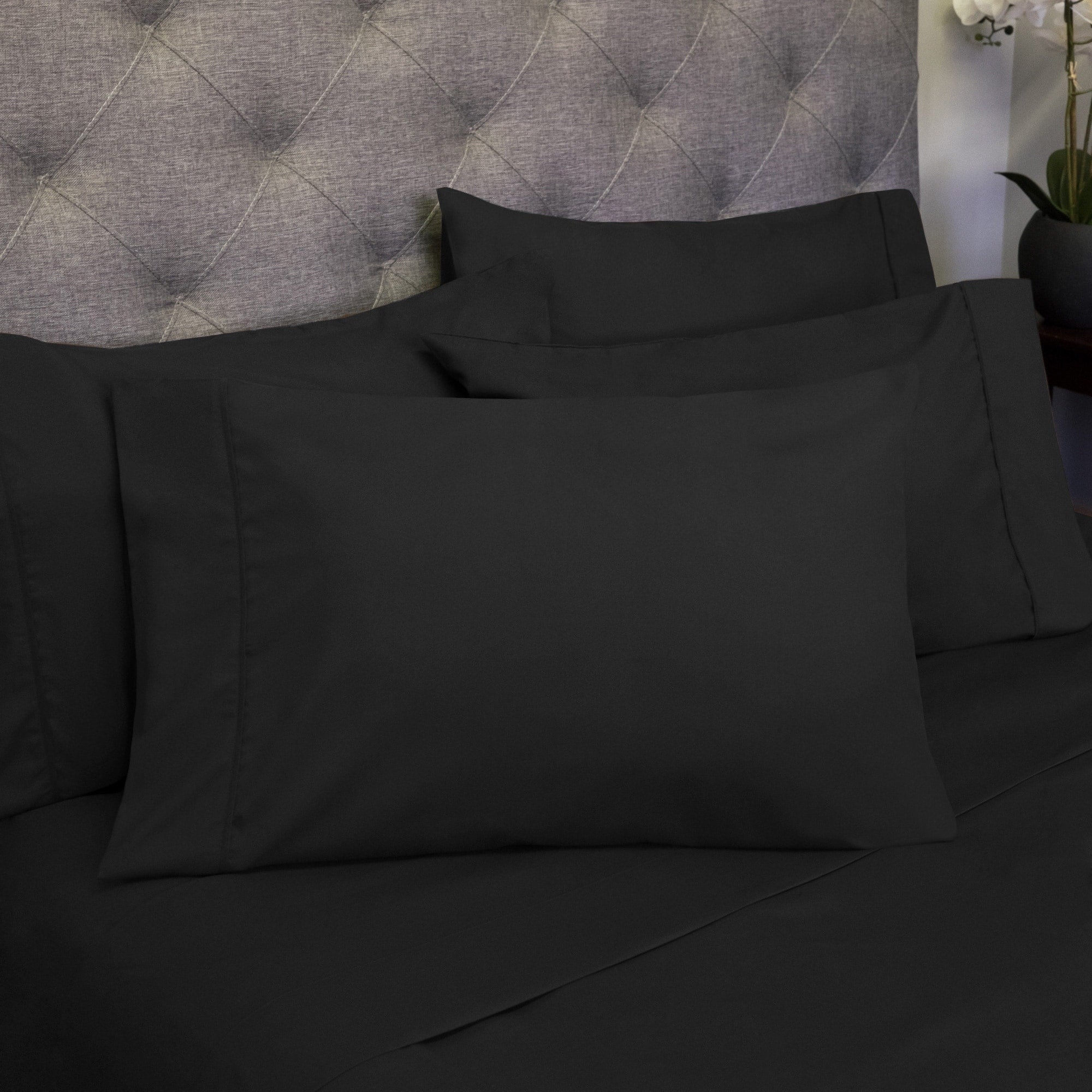Ensemble de draps 7 pièces en microfibre brossée douce pour lit king size - 4 taies d'oreiller