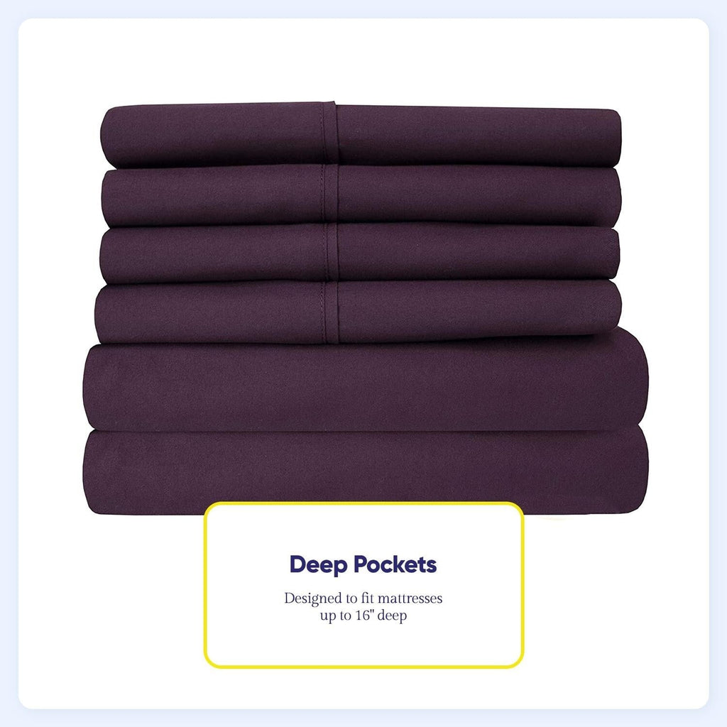 Ensemble de draps 7 pièces en microfibre brossée douce pour lit king size - 4 taies d'oreiller