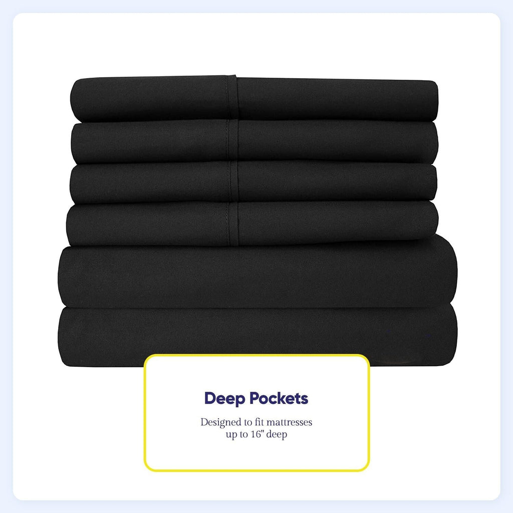 Ensemble de draps 7 pièces en microfibre brossée douce pour lit king size - 4 taies d'oreiller