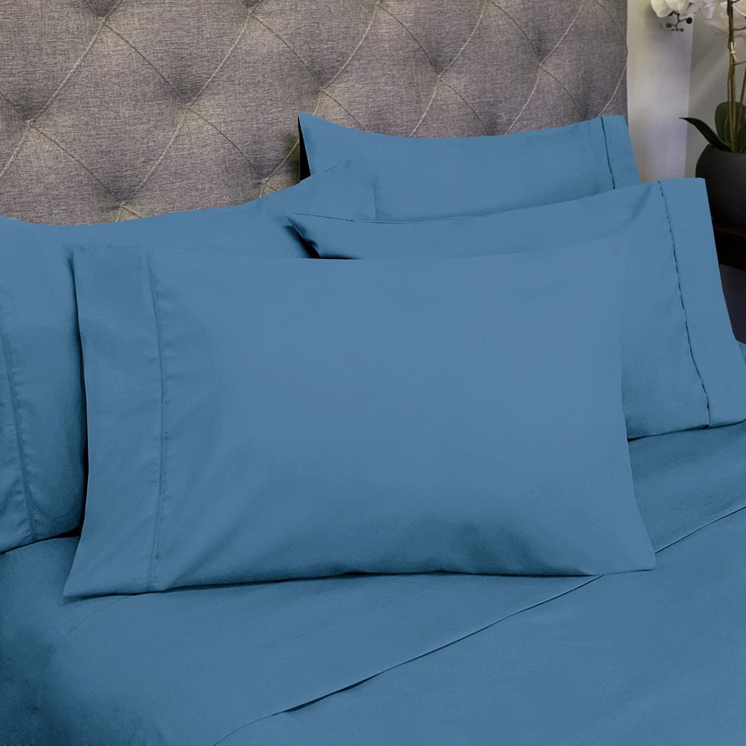 Ensemble de draps 7 pièces en microfibre brossée douce pour lit king size - 4 taies d'oreiller