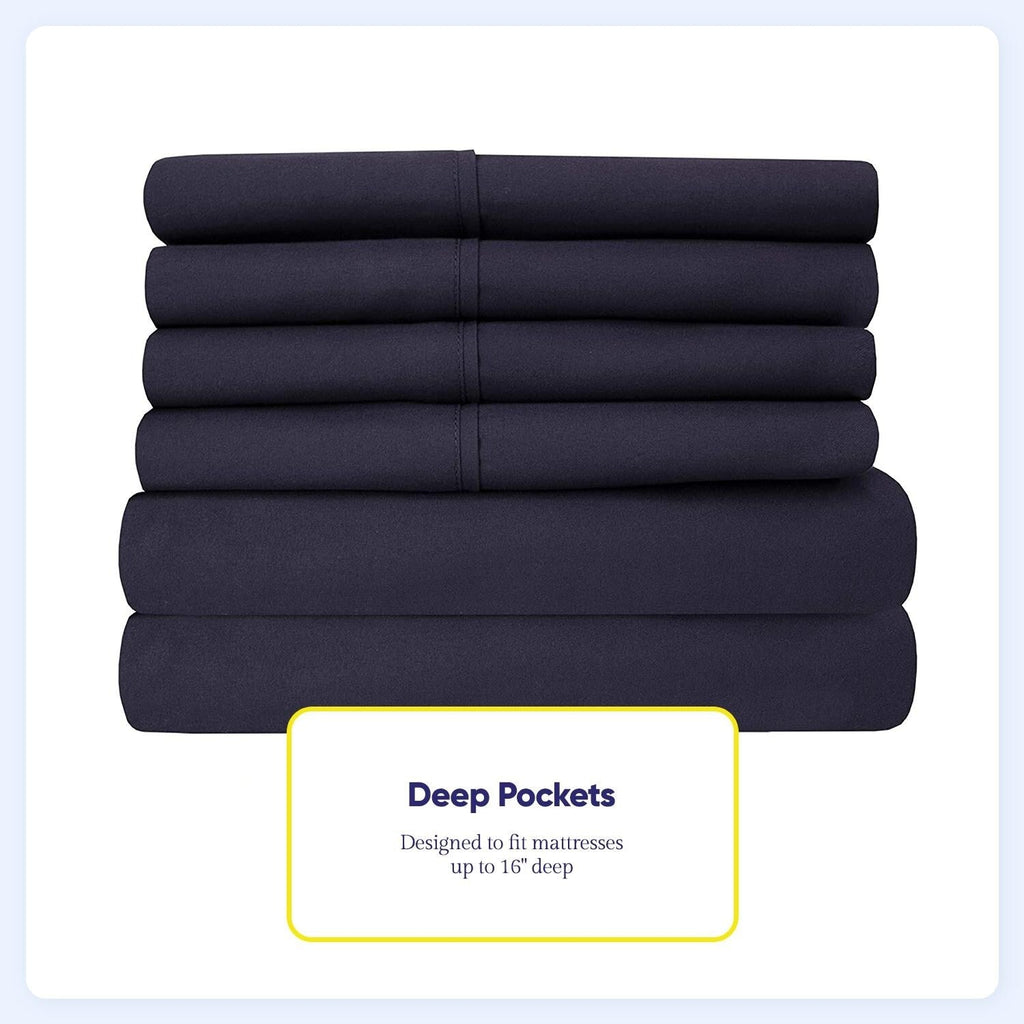 Ensemble de draps 7 pièces en microfibre brossée douce pour lit king size - 4 taies d'oreiller