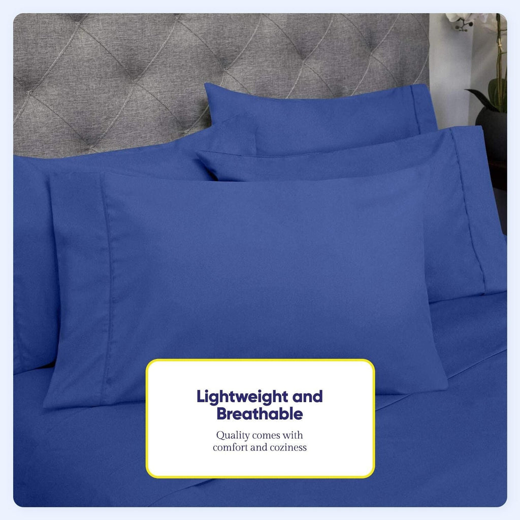Ensemble de draps 7 pièces en microfibre brossée douce pour lit king size - 4 taies d'oreiller