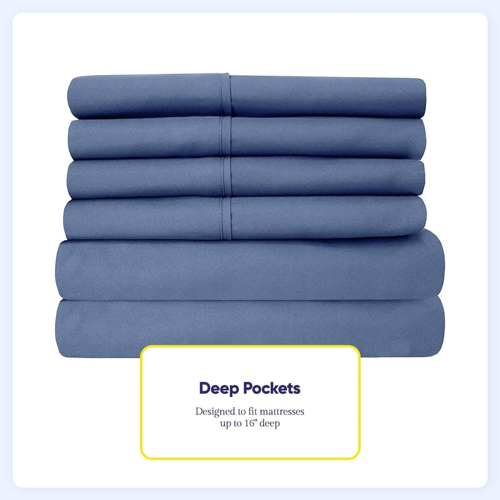 Ensemble de draps 7 pièces en microfibre brossée douce pour lit king size - 4 taies d'oreiller