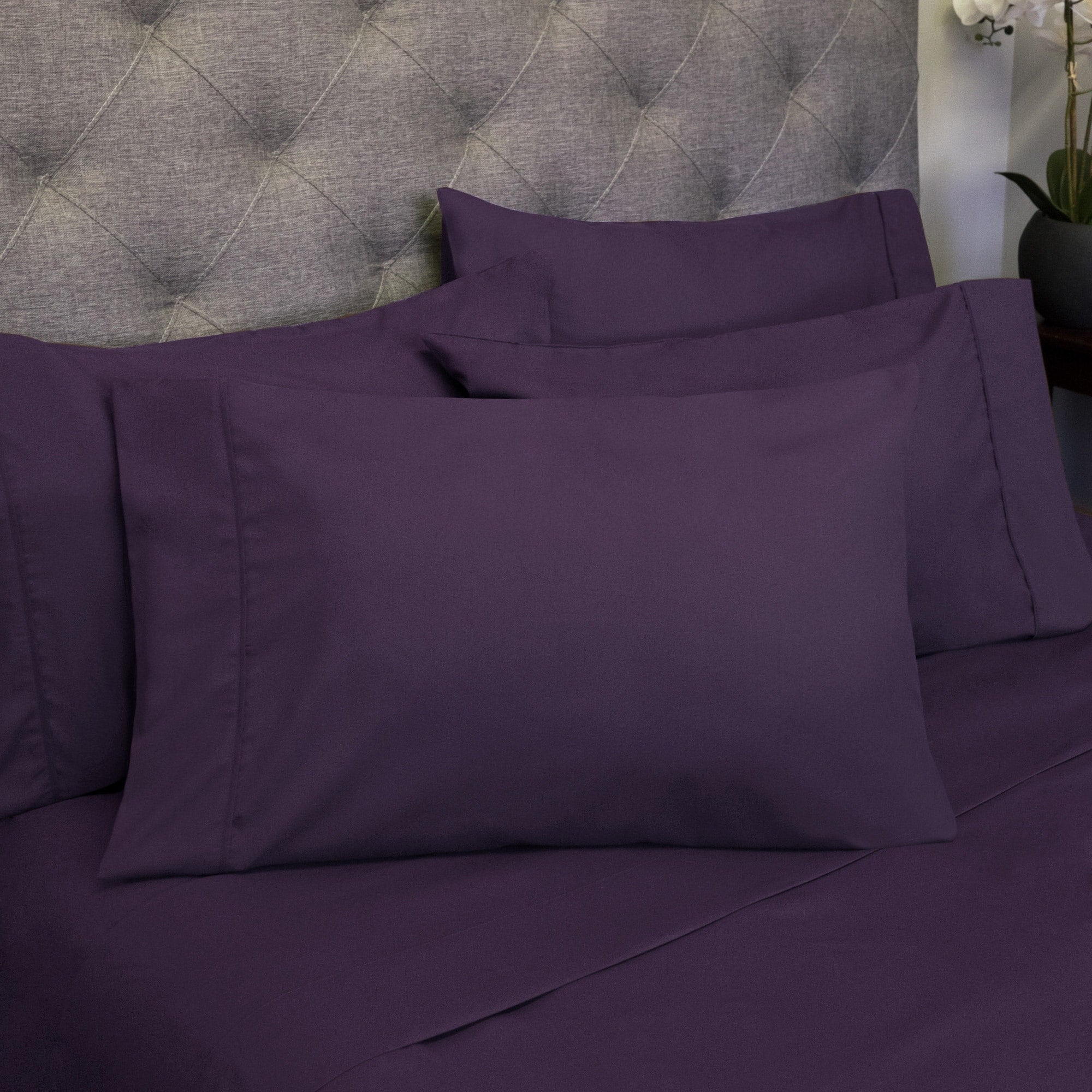 Ensemble de draps 7 pièces en microfibre brossée douce pour lit king size - 4 taies d'oreiller