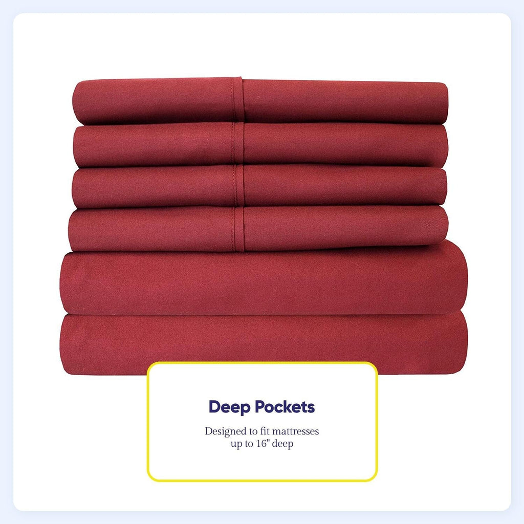 Ensemble de draps 7 pièces en microfibre brossée douce pour lit king size - 4 taies d'oreiller