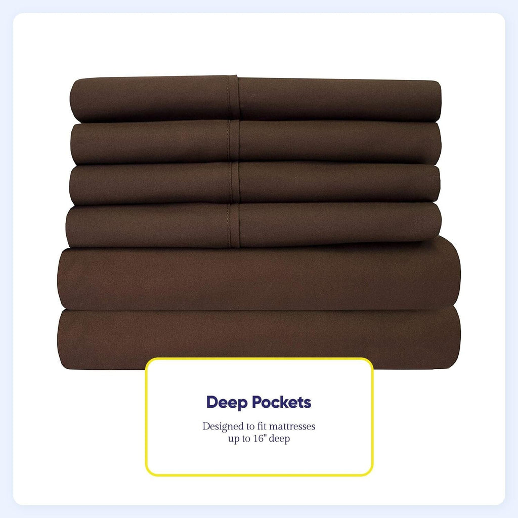 Ensemble de draps 7 pièces en microfibre brossée douce pour lit king size - 4 taies d'oreiller