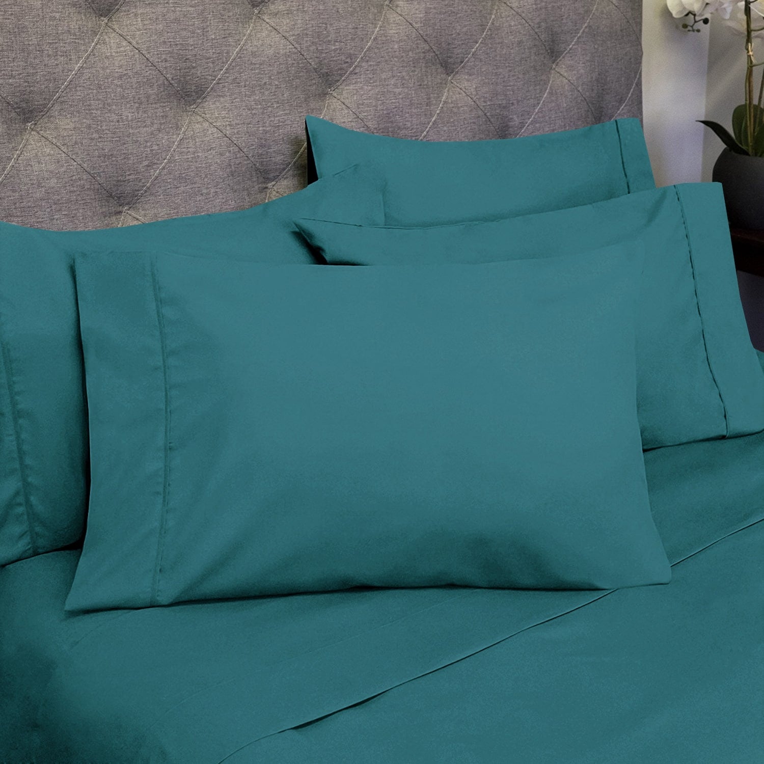 Ensemble de draps 7 pièces en microfibre brossée douce pour lit king size - 4 taies d'oreiller
