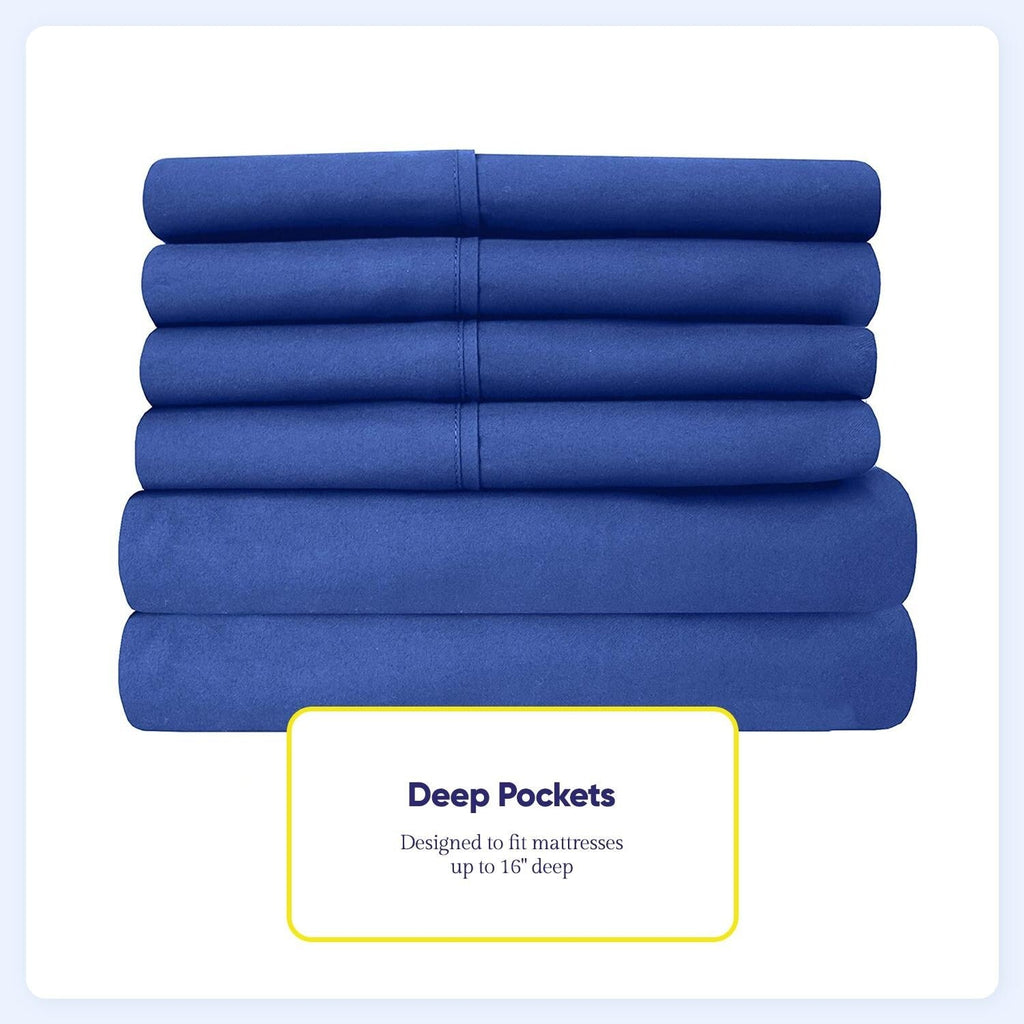 Ensemble de draps 7 pièces en microfibre brossée douce pour lit king size - 4 taies d'oreiller