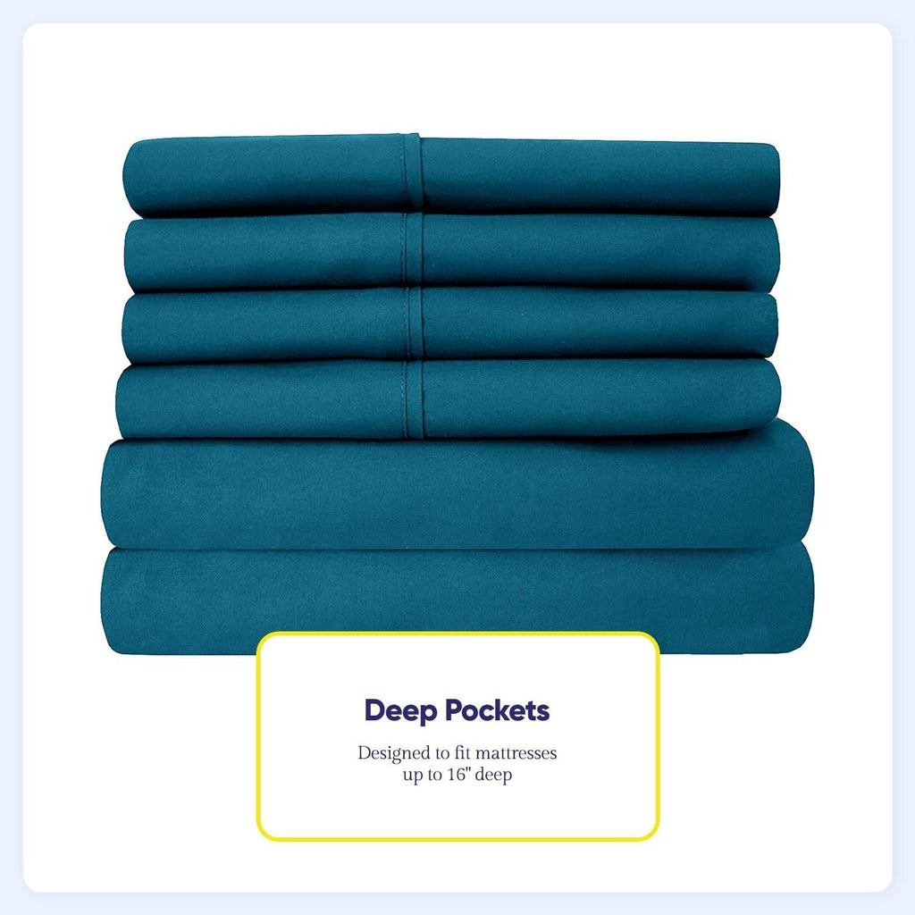 Ensemble de draps 7 pièces en microfibre brossée douce pour lit king size - 4 taies d'oreiller